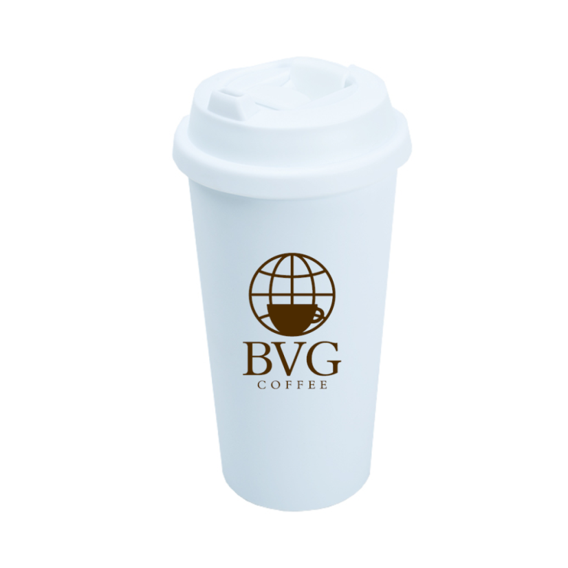 Cestovní polymerový dvouplášťový hrnek s bílým víčkem - 450 ml Cestovní polymerový dvouplášťový hrnek s bílým víčkem - 450 ml