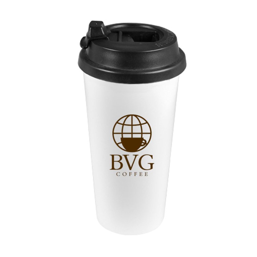 Travel polymer double-walled mug with black lid - 450 ml